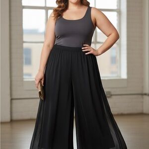 Alex Evenings Black Sheer Overlay Wide-Leg Pants